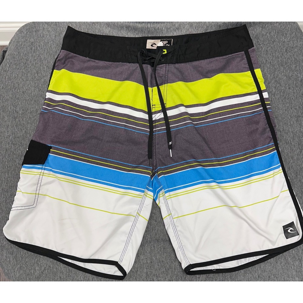 Rip Curl Swim Trunks Striped Board Shorts Drawstring Pocket Surf‎ Size 32